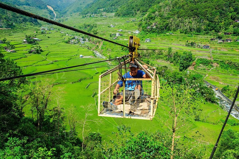 Cargo seat above Hapao rice terraces