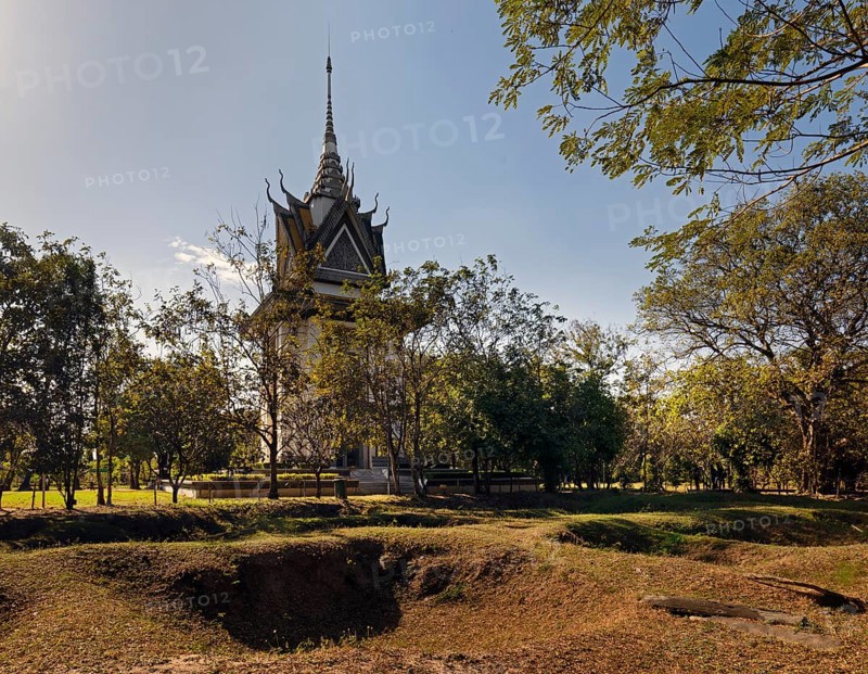 Mass graves in front of the Memorial Stupa
