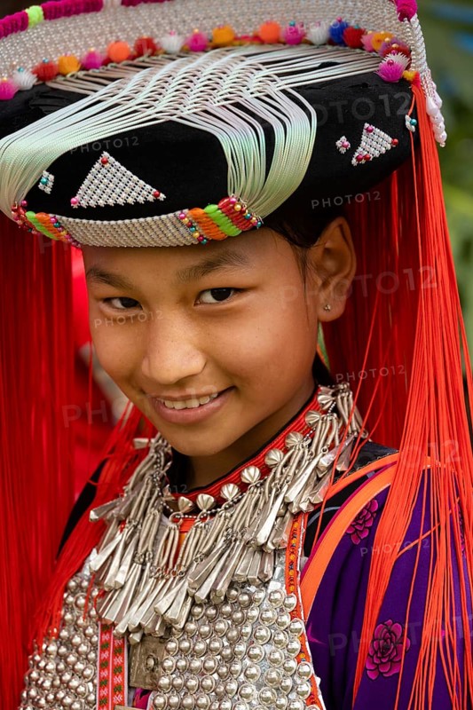Lisu girl with traditional headdress and clothes