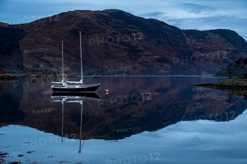 Sailboat with Loch Linnhe at blue hour