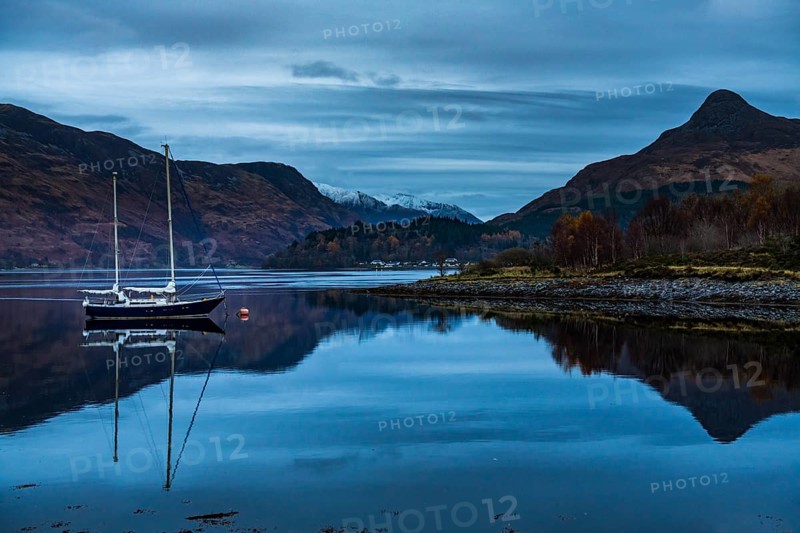 Sailboat with Loch Linnhe at blue hour