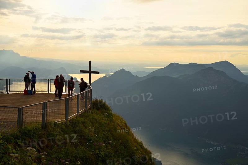 Tourists on the Stoos-Fronalpstock observation deck