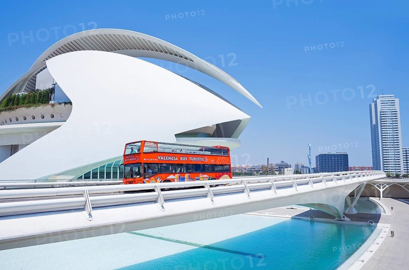 Tourist bus passing by the City of Arts and Sciences