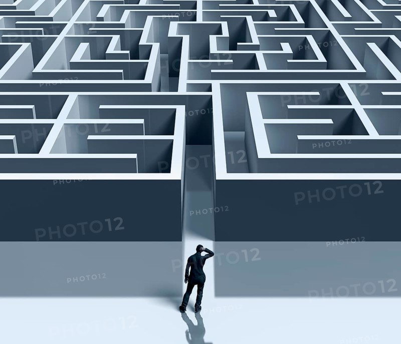 Man in front of labyrinth