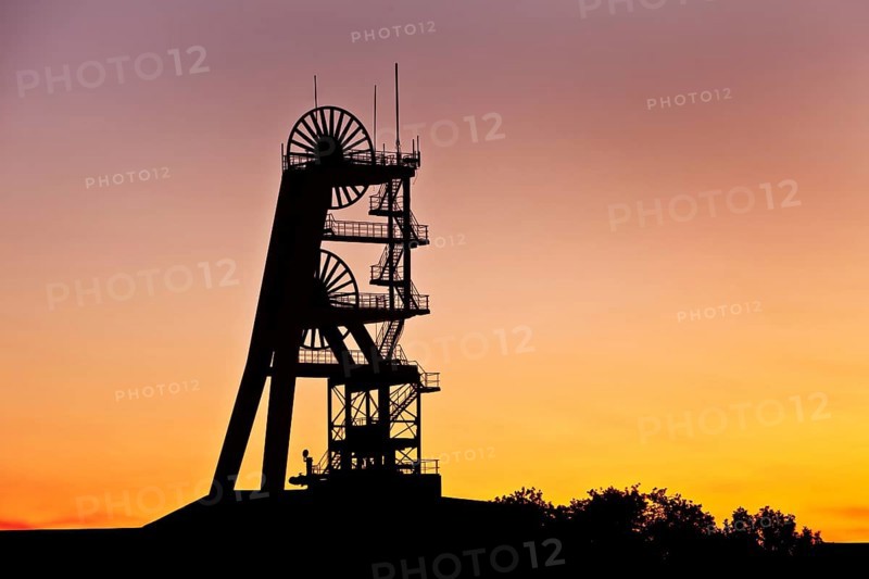 Headframe of Ewald colliery at sunset