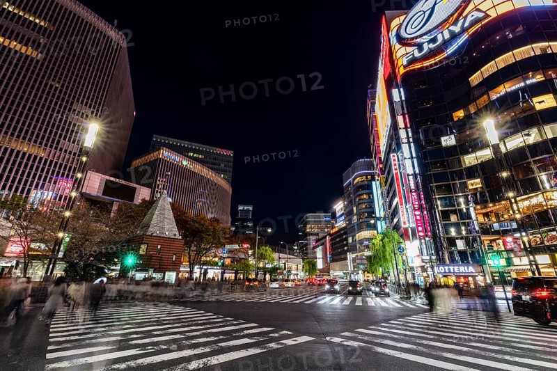 Crossroads with several zebra crossings at night