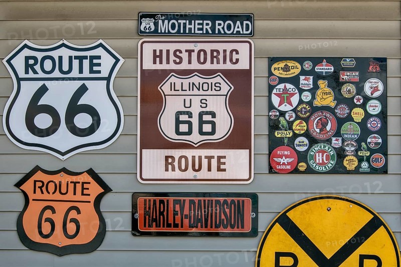 Signs Route 66 at historic gas station Shea's Gas Station