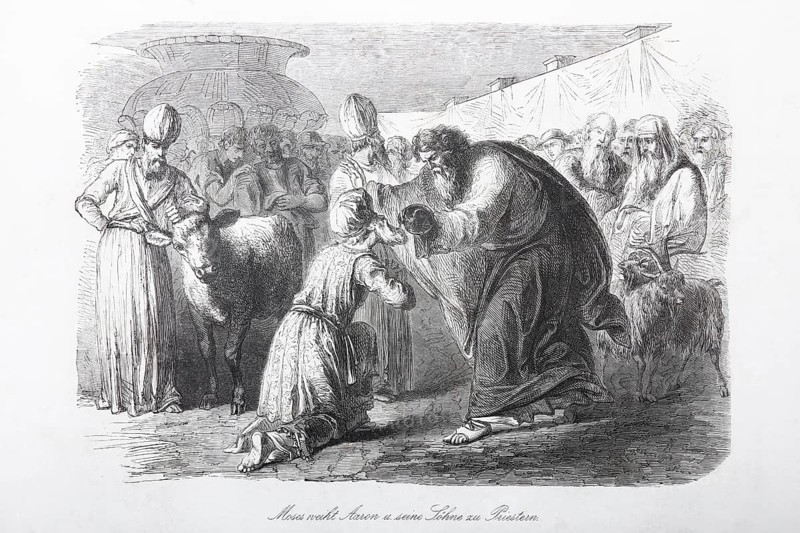 Moses consecrates Aaron and his sons to priests