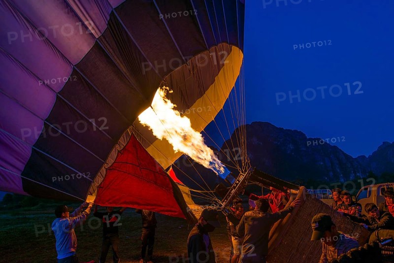 Hot air balloon being inflated with fire
