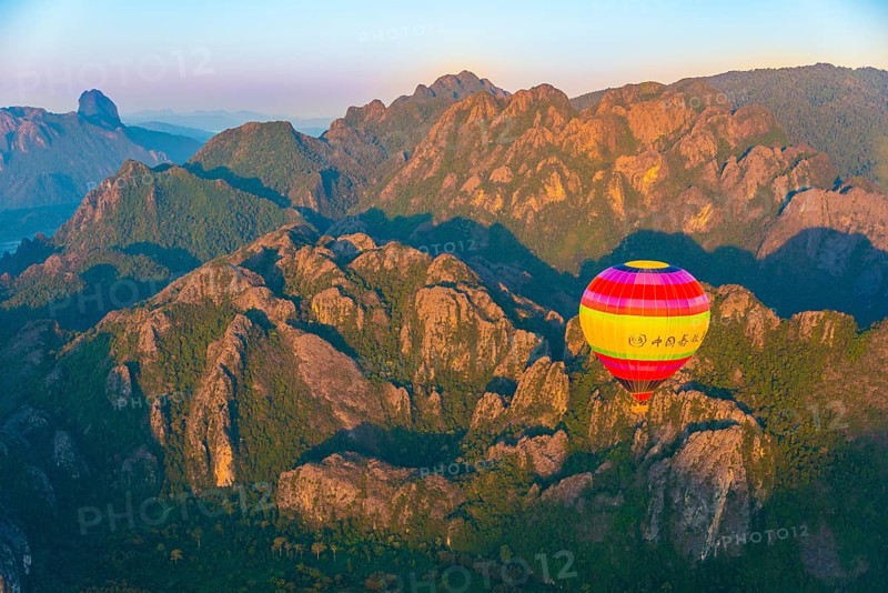 Colorful hot air balloon in the air