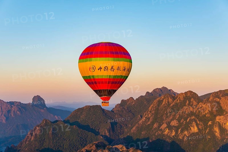 Colorful hot air balloon in the air