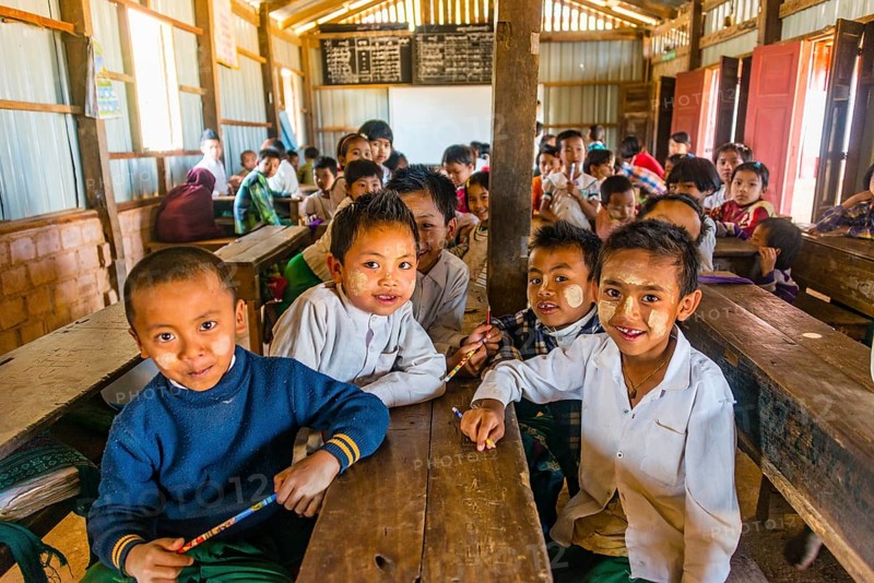 School children sitting at their desks