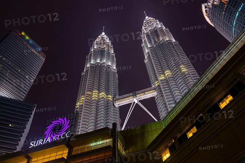Lit Petronas Towers at night