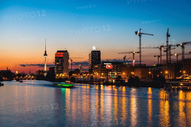View from Oberbaum Bridge to the Berlin skyline with Alex