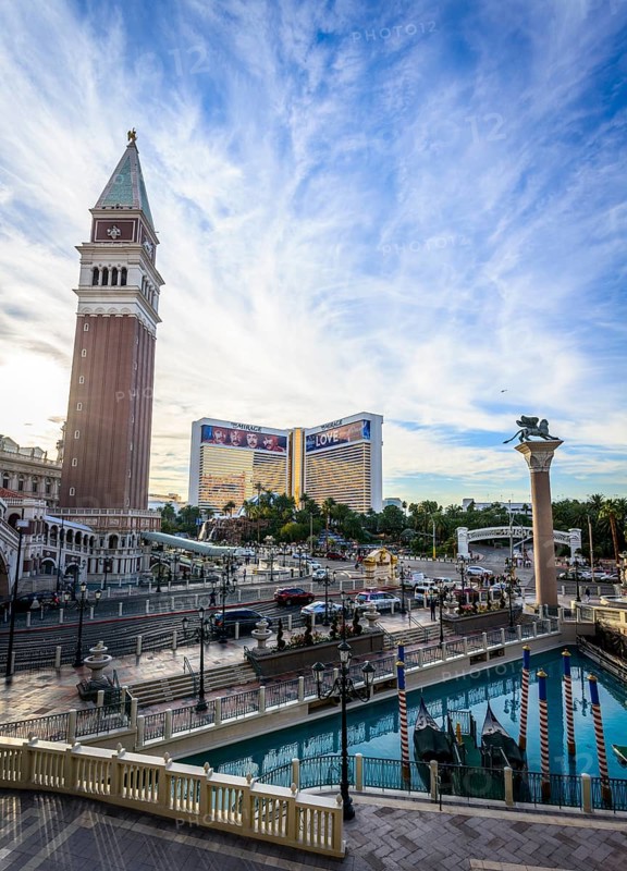 View from casino and luxury hotel The Venetian to hotel The Mirage