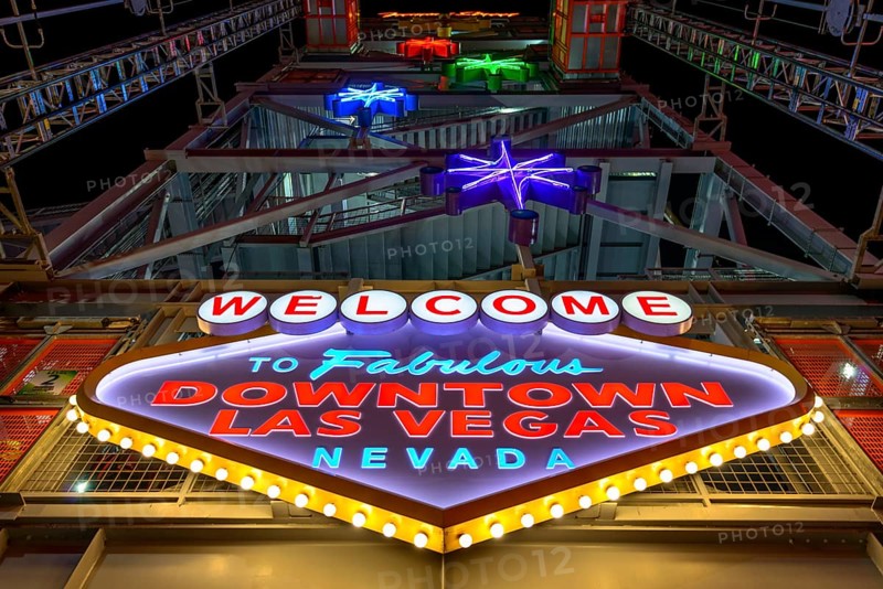 Bright Welcome to Fabulous Downtown Las Vegas Nevada sign at Fremont Street Experience in old Las Vegas