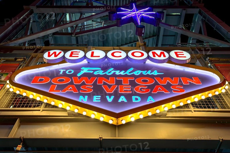 Bright Welcome to Fabulous Downtown Las Vegas Nevada sign at Fremont Street Experience in old Las Vegas