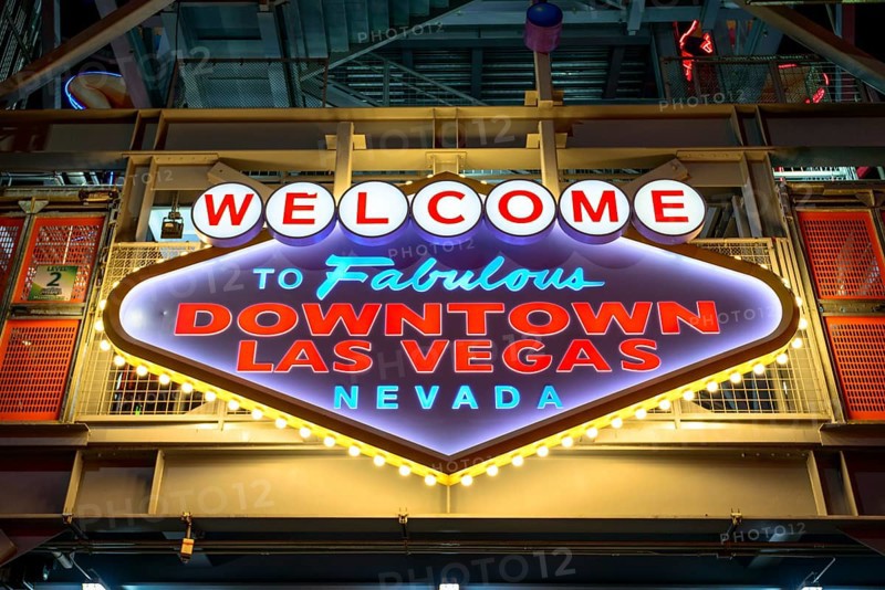 Bright Welcome to Fabulous Downtown Las Vegas Nevada sign at Fremont Street Experience in old Las Vegas