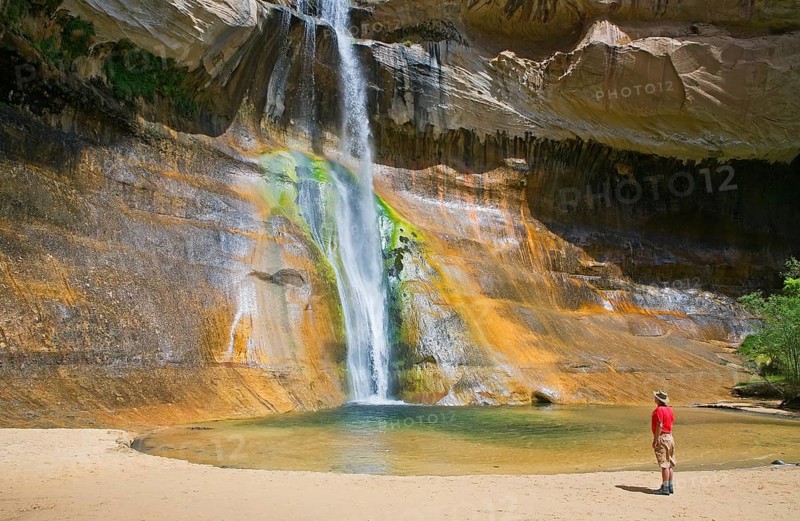 Man contemplating Lower Calf Creek Falls