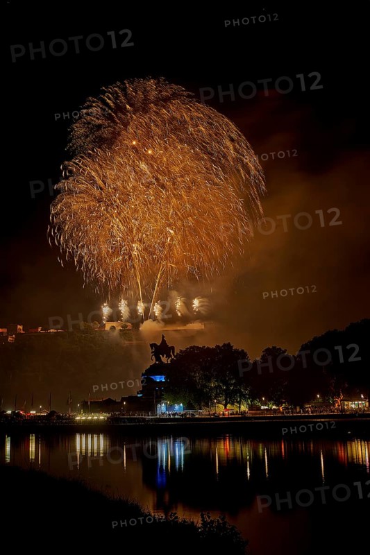 Colorful fireworks at the Ehrenbreitstein Fortress
