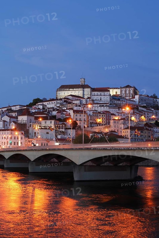 Historic centre with University and Mondego River at dusk