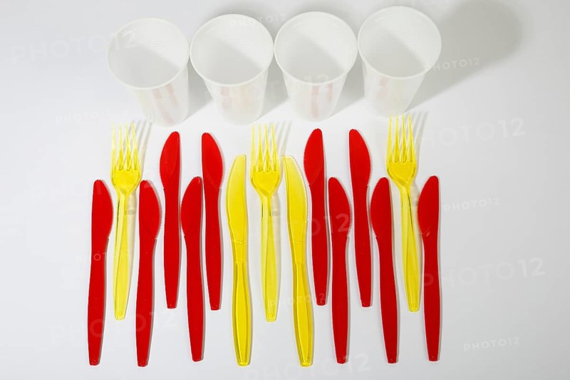 Red and yellow plastic cutlery