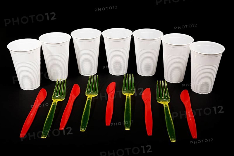 Red and yellow plastic cutlery