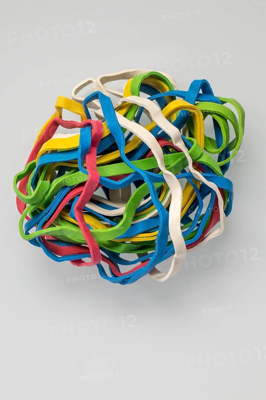 Colored rubber bands in a ball