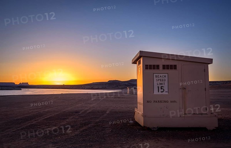 Beach cabin at sunrise