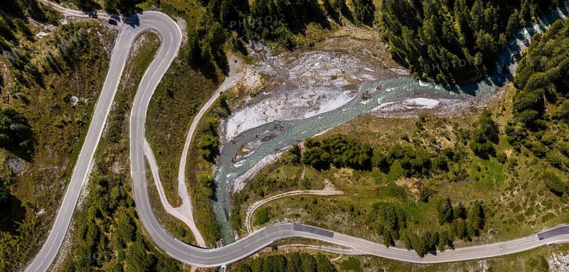 Aerial view of serpentines on the Namlos Pass