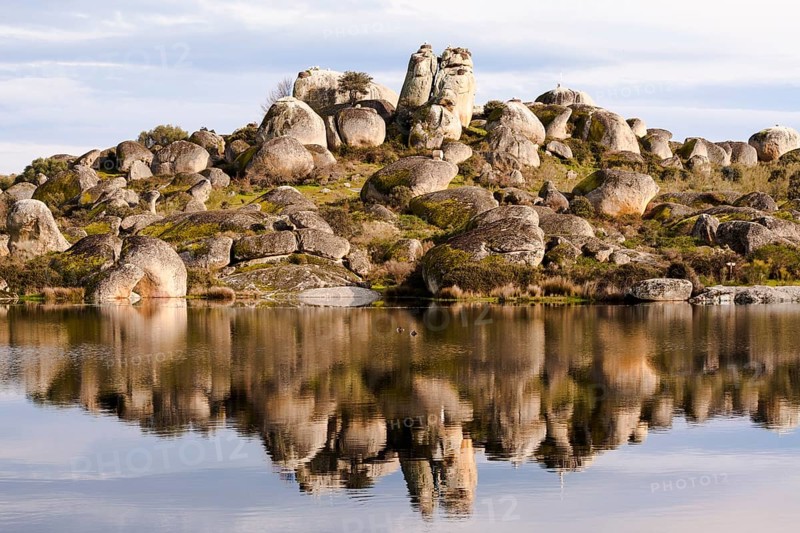 Granite rocks with White Stork (Ciconia ciconia) nests