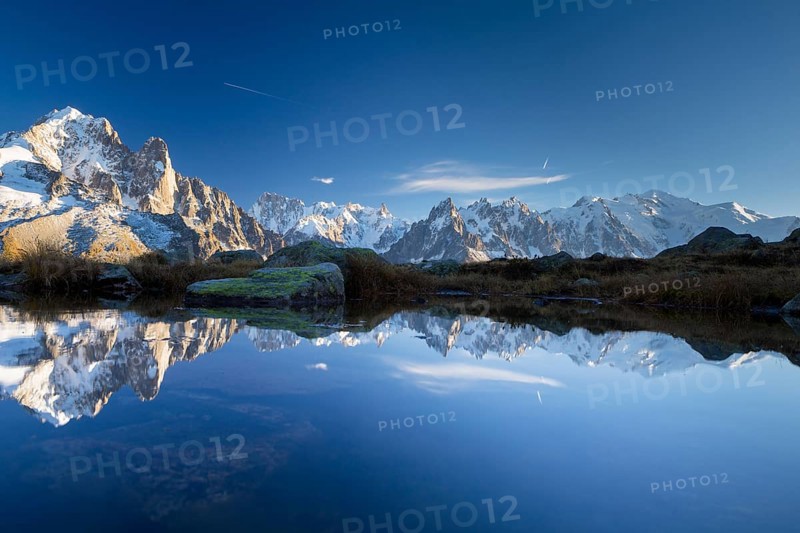 Mont Blanc massif reflected in the Lac des Chesery