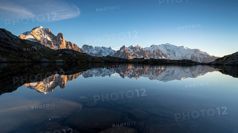 Mont Blanc massif with reflection in the Lac des Chesery