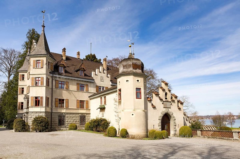 The Schloss Seeburg castle in Kreuzlingen with view of Lake Constance
