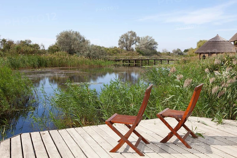 Two chairs on viewing platform at the lagoon