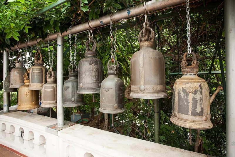 Buddhist prayer bells at Wat Saket Ratcha Wora Maha Wihan