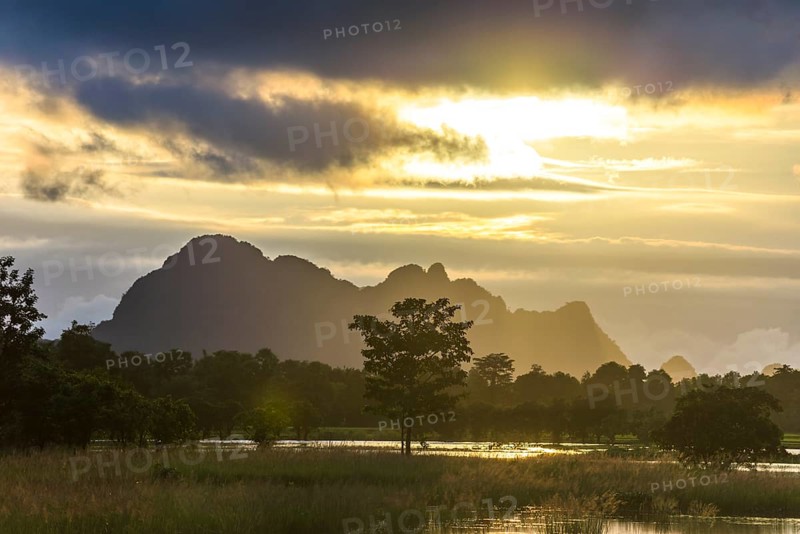 Sunset above tower karst mountains