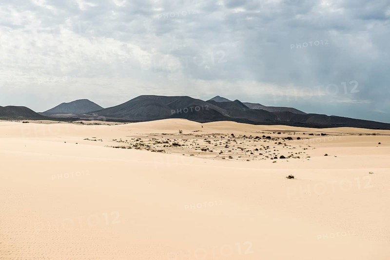Dunes in front of volcanic mountains
