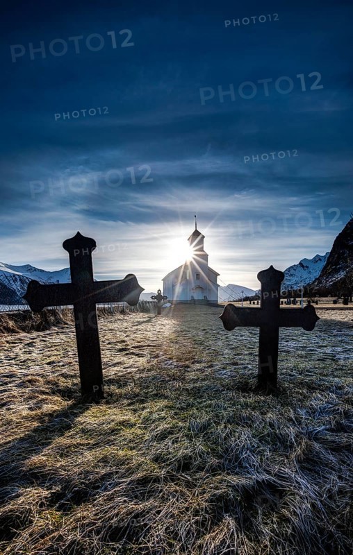 Cemetery with graves and church of Gimsoy