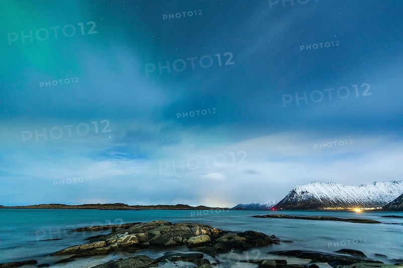 Northern lights with beach of Gimsoy