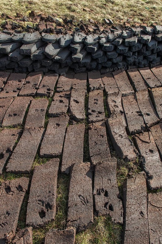 Cut peat on a peat bog