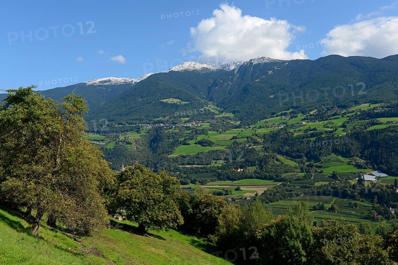 View from Keschtnweg or Kastanienweg in Brixen to the Plose massif