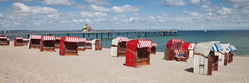 Timmendorfer beach with beach chairs and pier