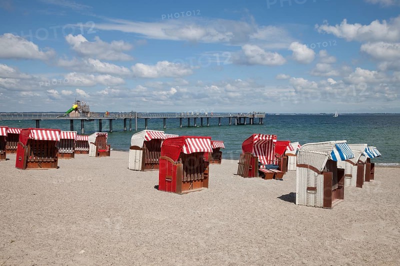 Timmendorfer beach with beach chairs and pier