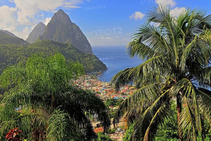View of the village and the two Pitons