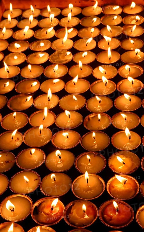 Butter lamps in a Buddhist monastery