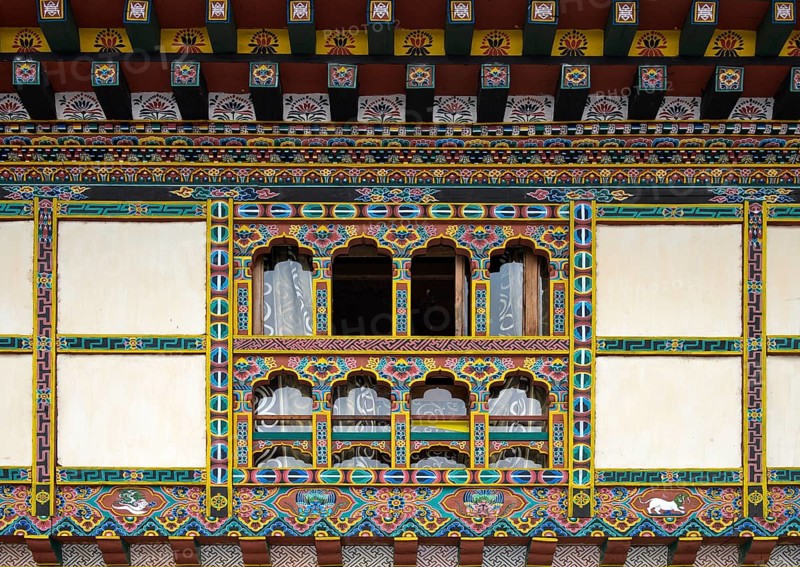 Colorful decorations on windows and doors