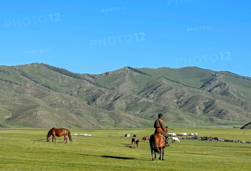 Nomads in the barren landscape in the Orkhon Valley