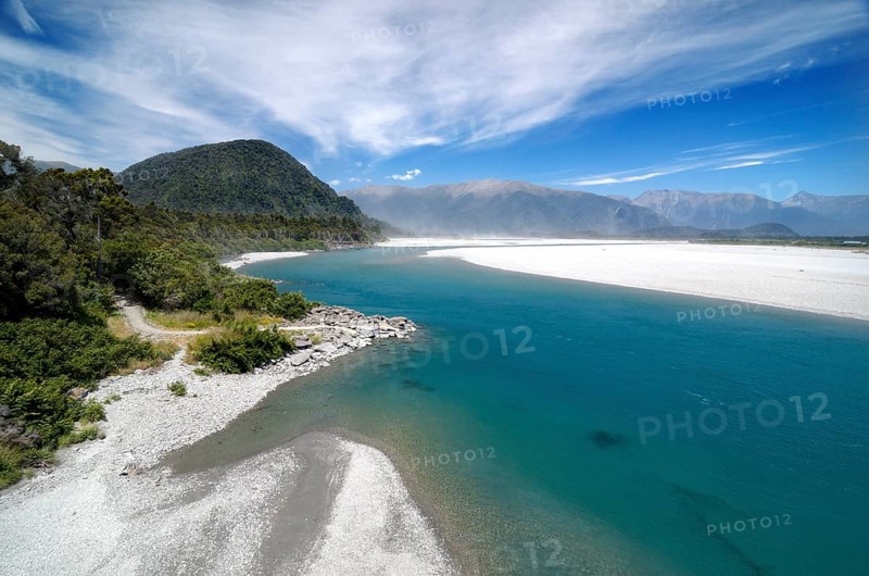 Turquoise river bed of the Haast River