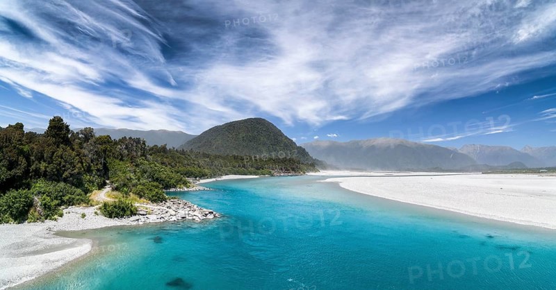 Turquoise river bed of the Haast River